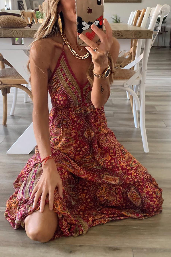 Celeste | Boho bedrucktes Maxikleid