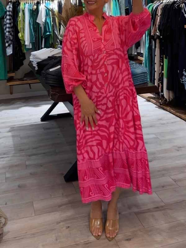 Elka | Bedrucktes, lockeres Kleid mit V-Ausschnitt