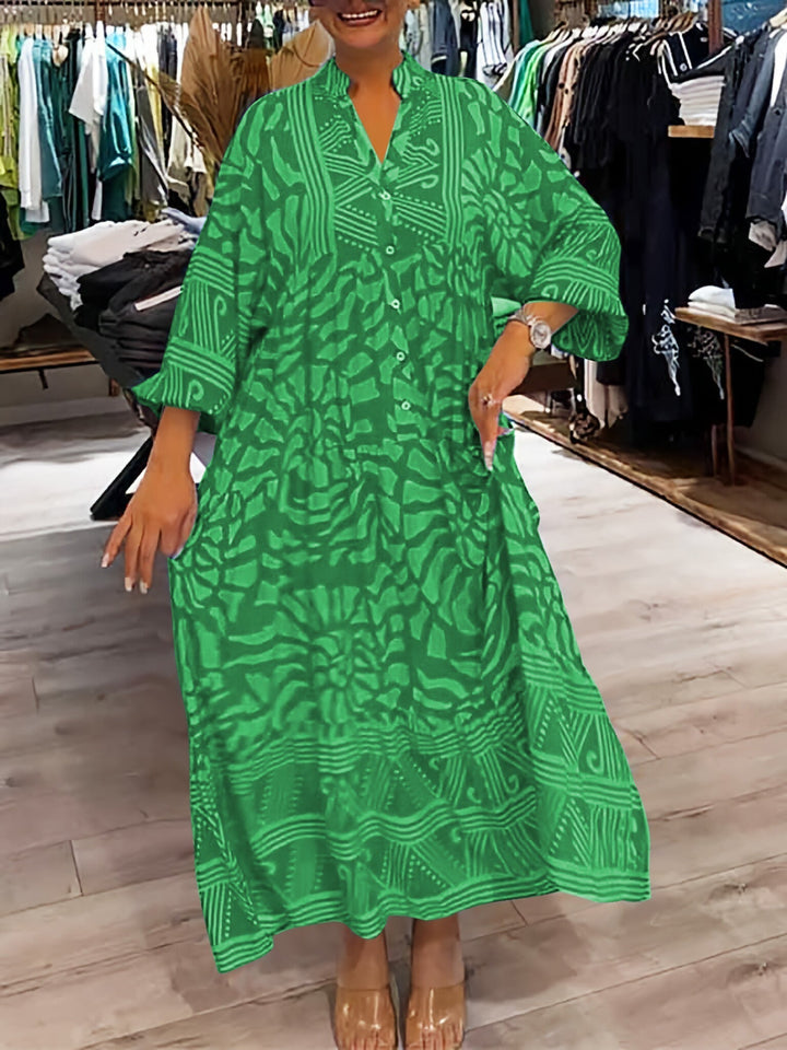 Elka | Bedrucktes, lockeres Kleid mit V-Ausschnitt