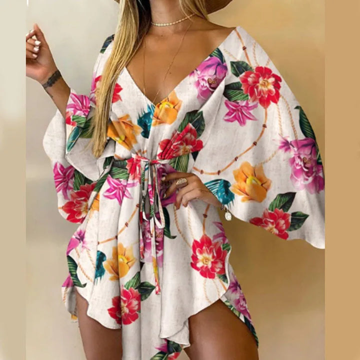 Daisy | Boho-Minikleid mit Blumenmuster und V-Ausschnitt