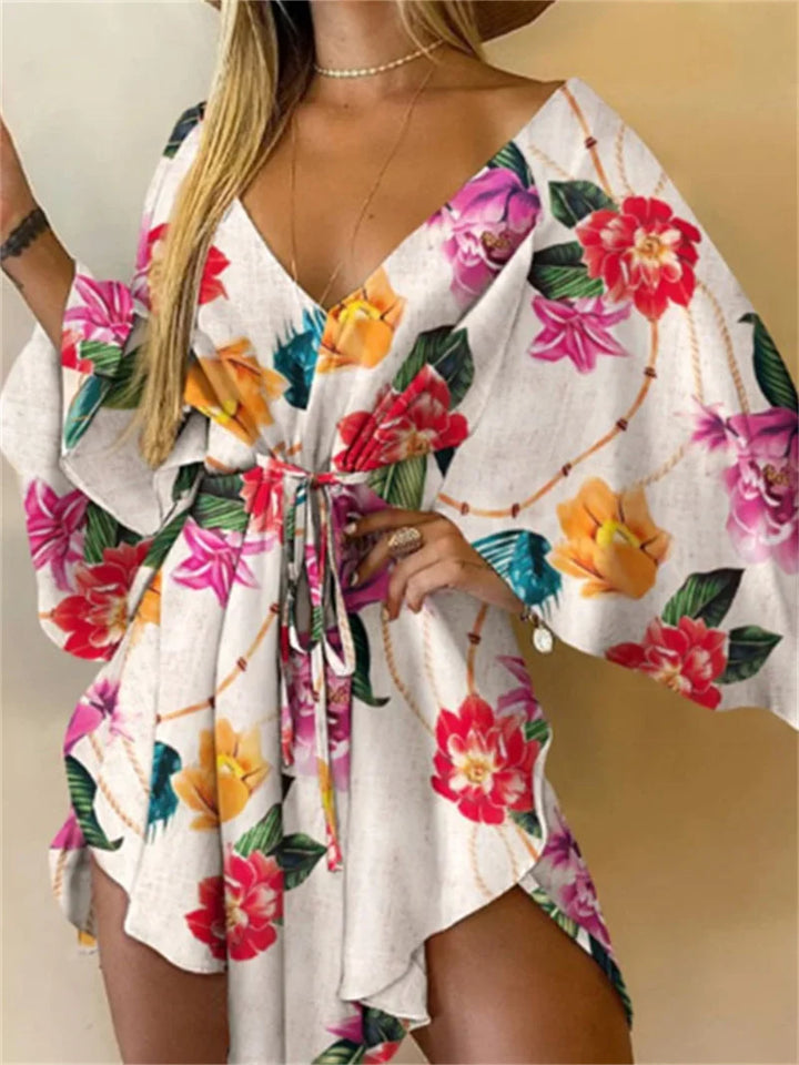 Daisy | Boho-Minikleid mit Blumenmuster und V-Ausschnitt