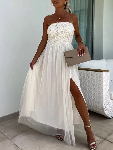 Dorothy | Schulterfreies, fließendes Maxikleid