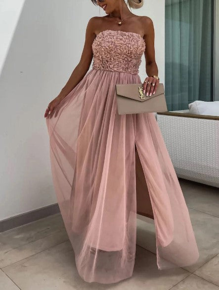 Dorothy | Schulterfreies, fließendes Maxikleid
