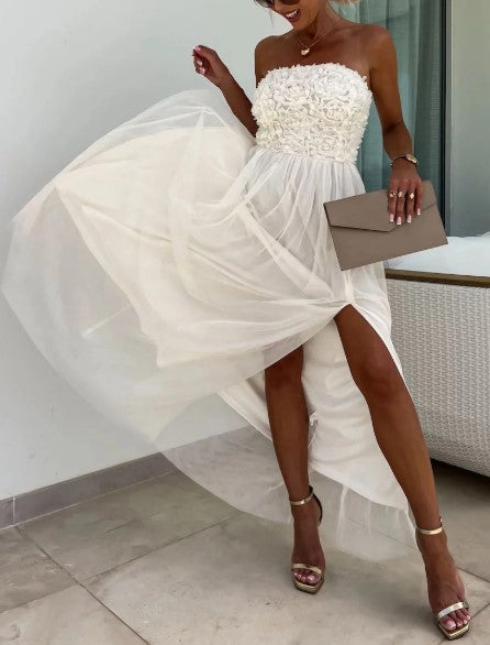 Dorothy | Schulterfreies, fließendes Maxikleid