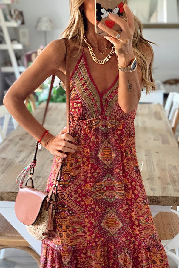 Celeste | Boho bedrucktes Maxikleid